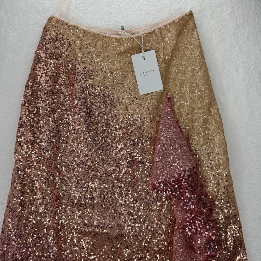 Ted Baker Velina Asymmetric Hem Sequin Embellished Midi Skirt Sz 1 NWT - Picture 4 of 10